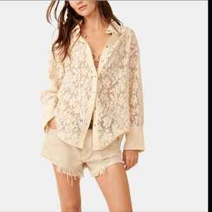 NWT Free People In Your Dream Lace Buttondown shirt in tea off white color